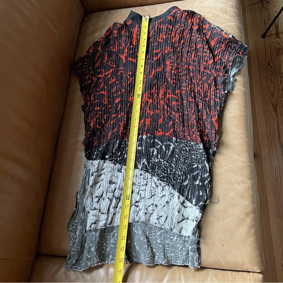 Helmut Lang high low red black white top crinkle texture pleat - Picture 5 of 5
